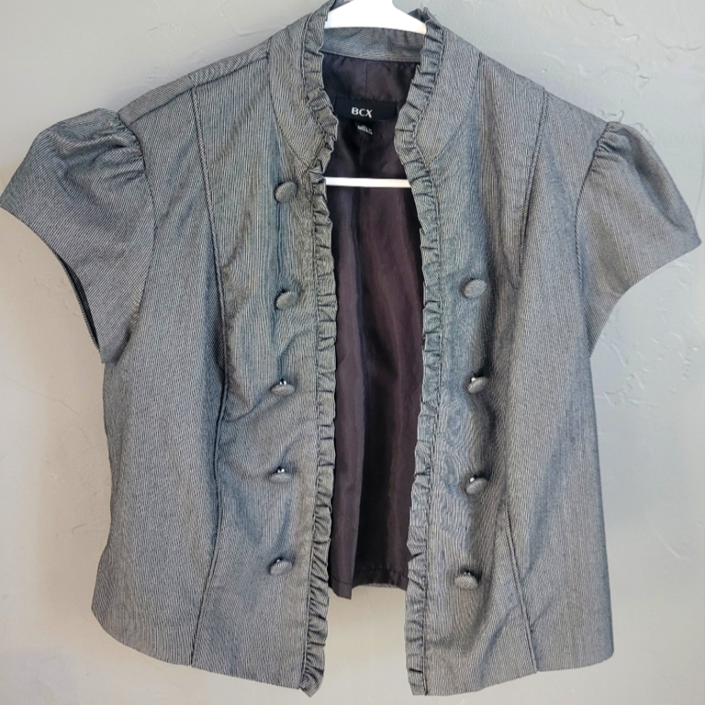 Vintage top vest overcoat charcoal Pinstripe Y2k 2000s bcx